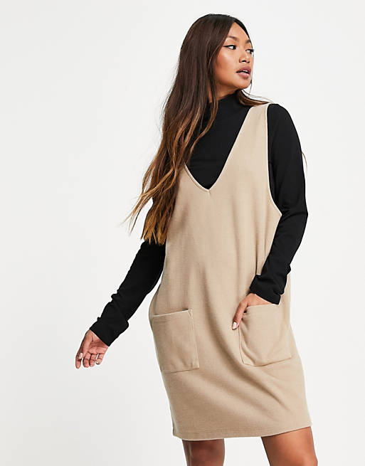 Dresses super soft 2 in 1 pinny jumper dress in camel and black 