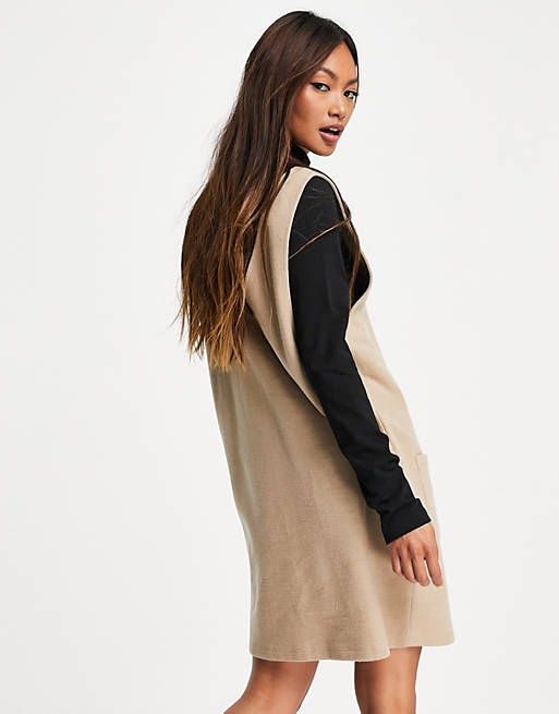Dresses super soft 2 in 1 pinny jumper dress in camel and black 