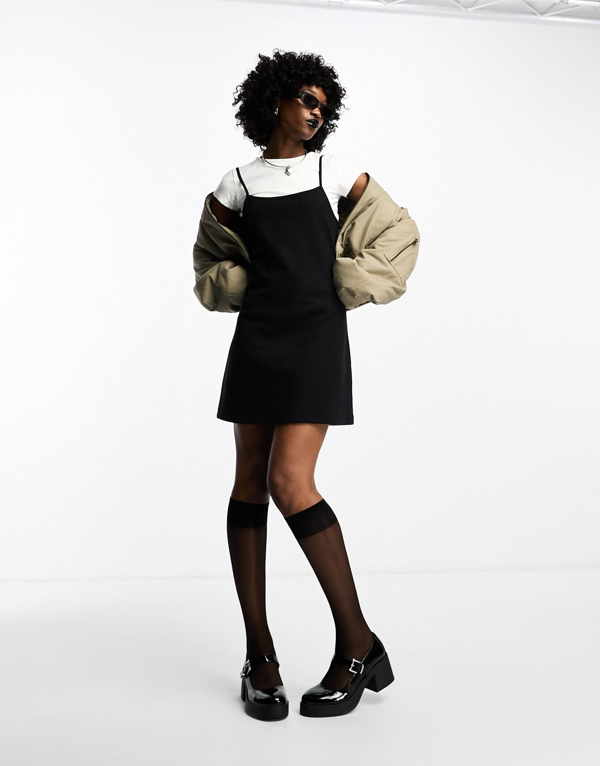 asos design super soft 2 in 1 slip mini dress in black