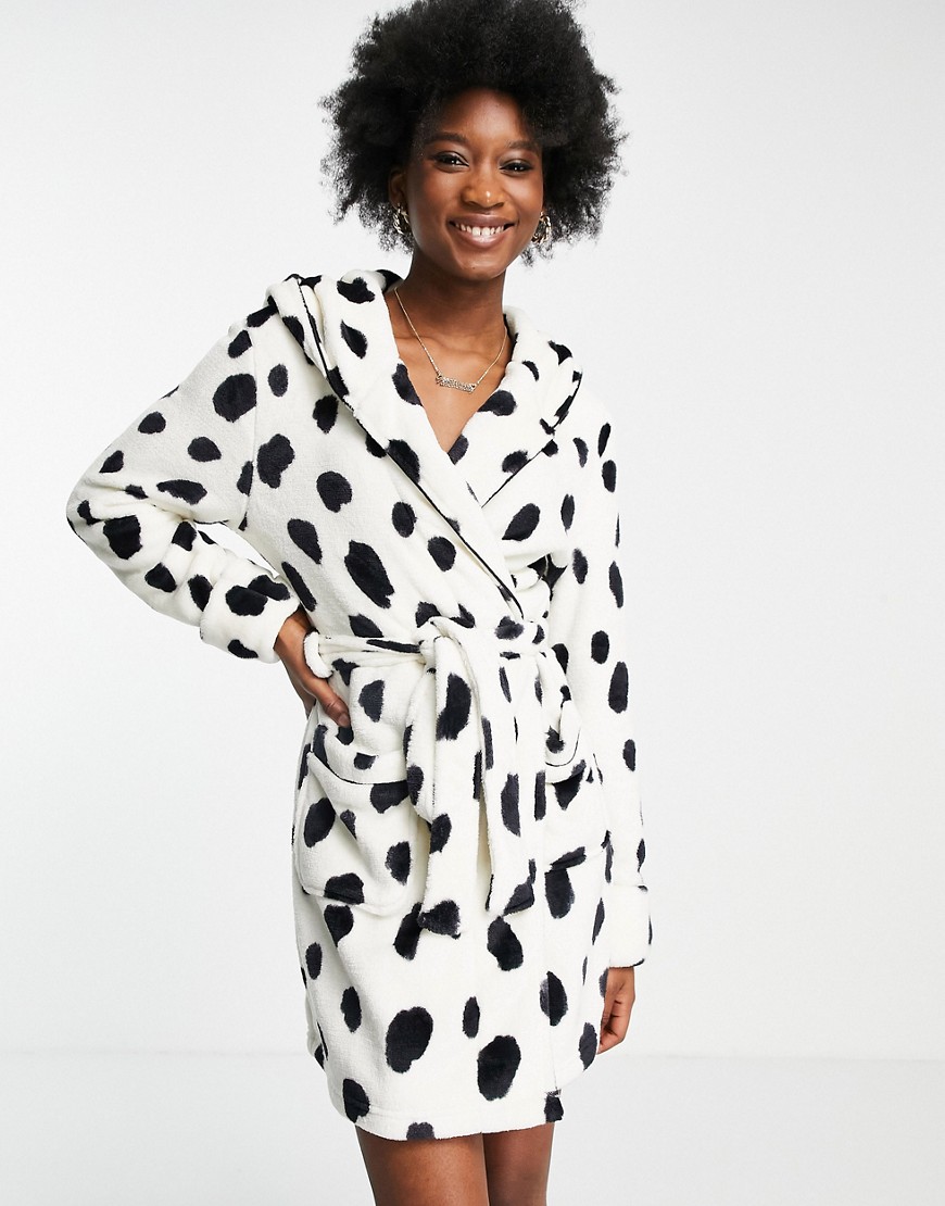 ASOS DESIGN super soft animal print fleece robe in black & cream-Multi