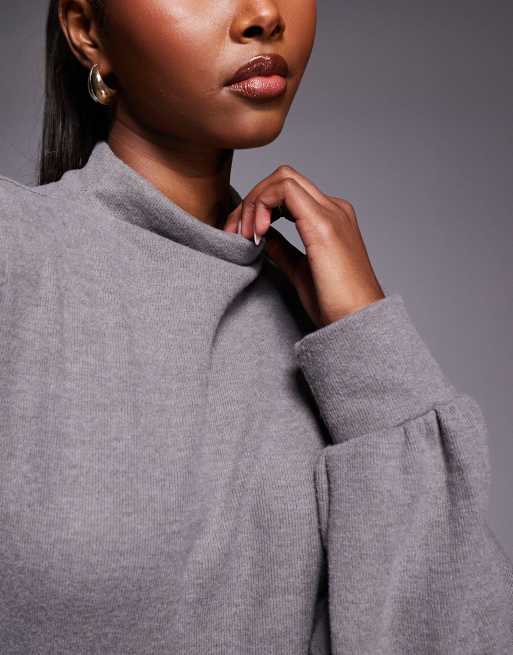 ASOS DESIGN super soft balloon long sleeve mini dress in charcoal marl, 3 of 4