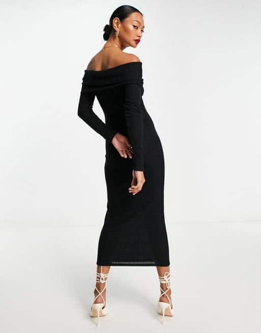 ASOS DESIGN super soft bardot midi sweater dress in black