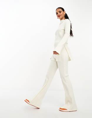 ASOS DESIGN super soft brushed rib flare leggings in winter white (part of a set)