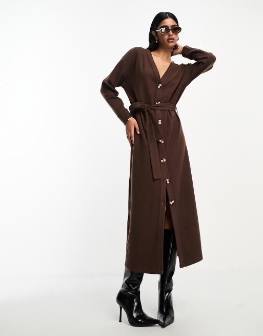 Something New Curve x Emilia Silberg Exclusive Leather Look Croc Trench Coat in Brown