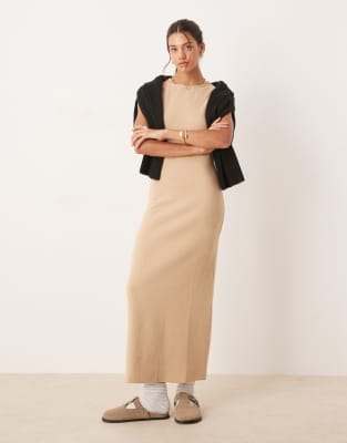 Asos Design Super Soft Cap Sleeve Column Maxi Dress In Neutral
