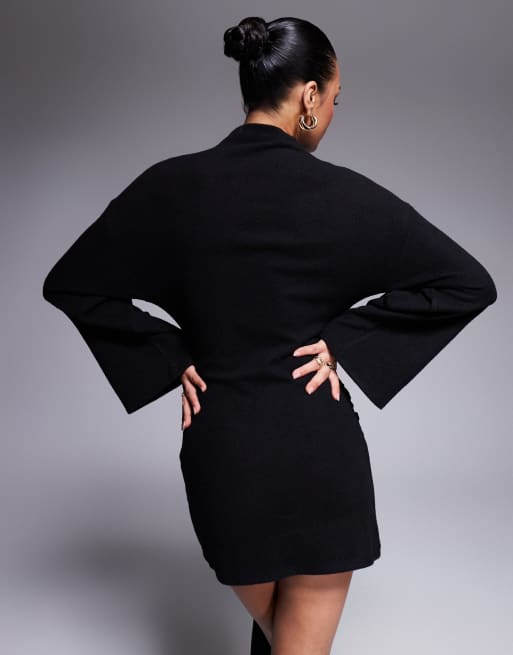 ASOS DESIGN super soft cinched tIe waist belt detail bodycon mini dress in black
