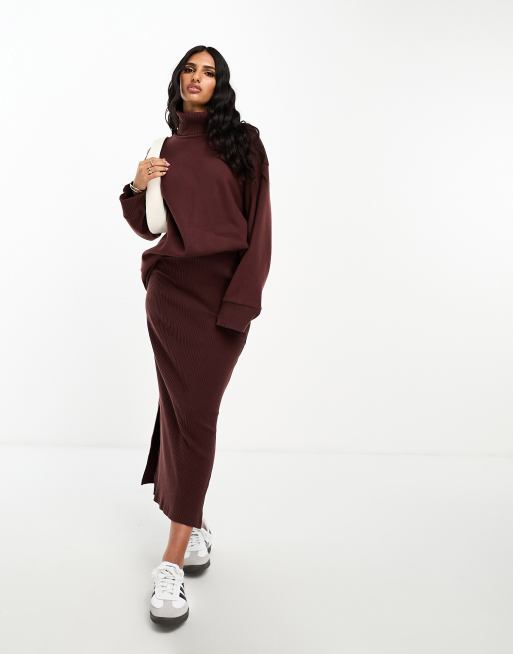 ASOS DESIGN super soft co-ord long line roll neck in chocolate | ASOS