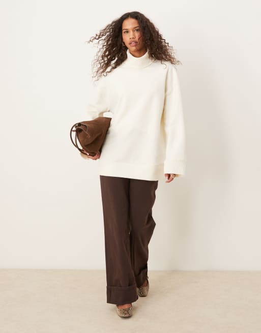 ASOS DESIGN super soft co ord long line roll neck in winter white