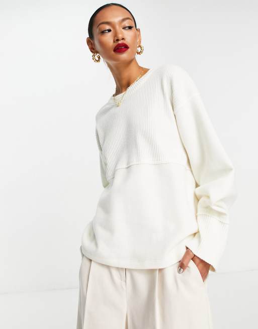 ASOS DESIGN super soft contrast rib oversized jumper in winter white (part of a set), 2 of 4