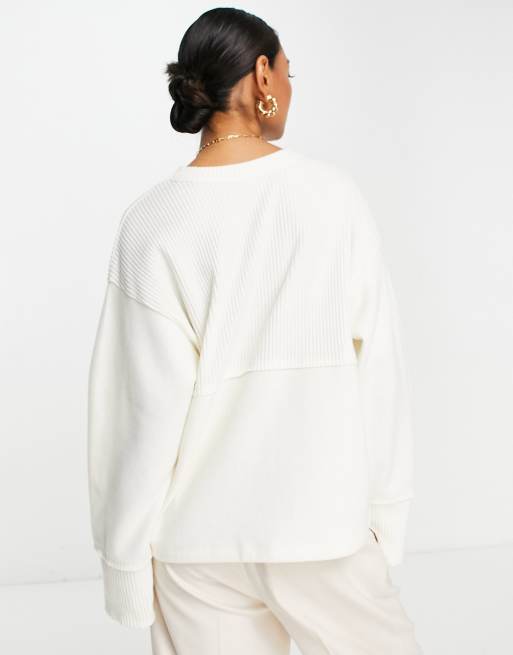 ASOS DESIGN super soft contrast rib oversized jumper in winter white (part of a set), 4 of 4