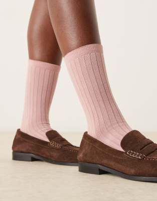 Asos Design Super Soft Cotton Ribbed Socks In Pink
