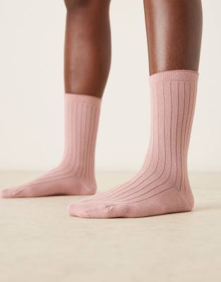 Asos Design Super Soft Cotton Ribbed Socks In Pink
