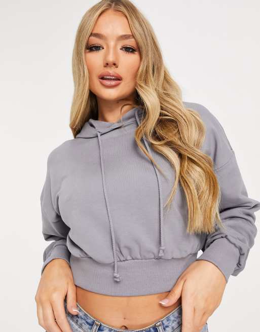 Gray crop top on sale hoodie