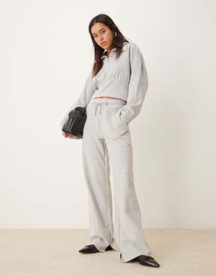 Asos Design Super Soft Drawstring Wide Leg Sweatpants In Gray Heather