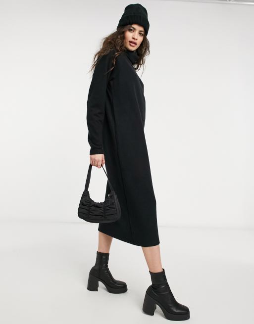 ASOS DESIGN super soft exposed seam midi sweater dress with cowl neck in  black