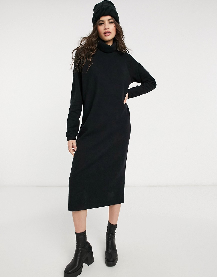 ASOS DESIGN super soft exposed seam sweater midi dress with cowl neck in black
