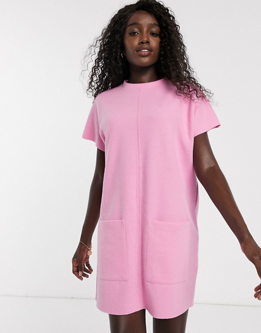 ASOS DESIGN super soft exposed seam t-shirt dress in pink