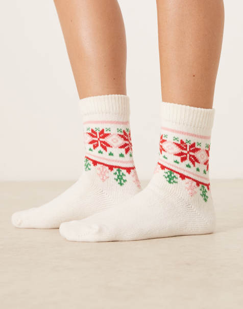 ASOS DESIGN super soft Fair Isle pattern socks in white - view 1