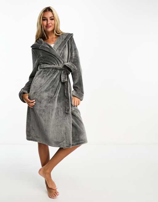 ASOS DESIGN super soft fleece midi robe in dark gray