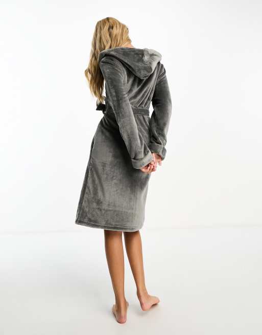 ASOS DESIGN super soft fleece midi robe in dark gray