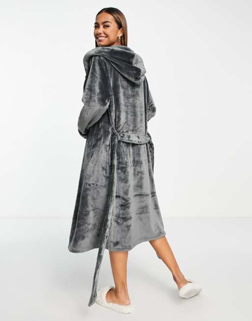 ASOS DESIGN super soft fleece midi robe in grey ASOS