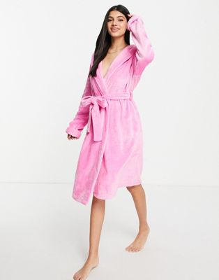ASOS DESIGN super soft fleece midi robe in pink - ASOS Price Checker