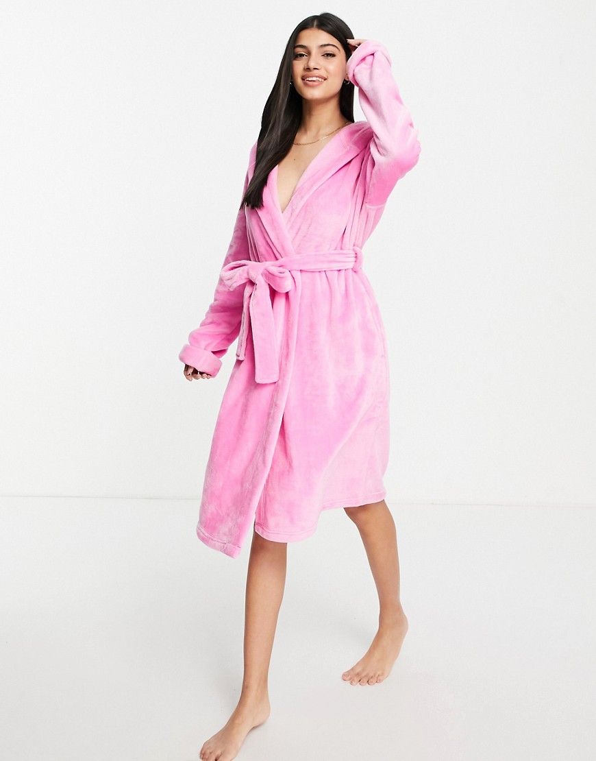 ASOS DESIGN super-soft fleece midi robe in pink