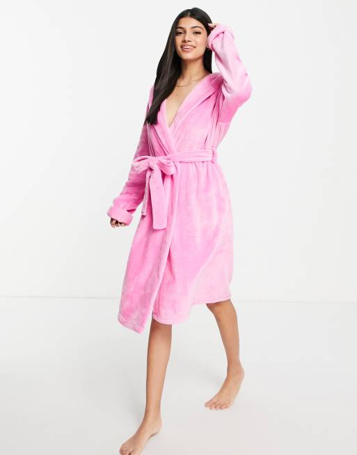 ASOS DESIGN super soft fleece midi robe in pink