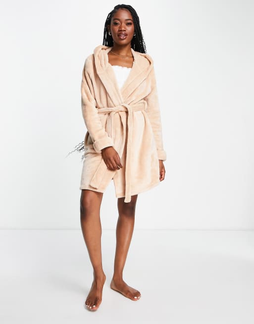 ASOS DESIGN super soft fleece mini robe in biscuit ASOS