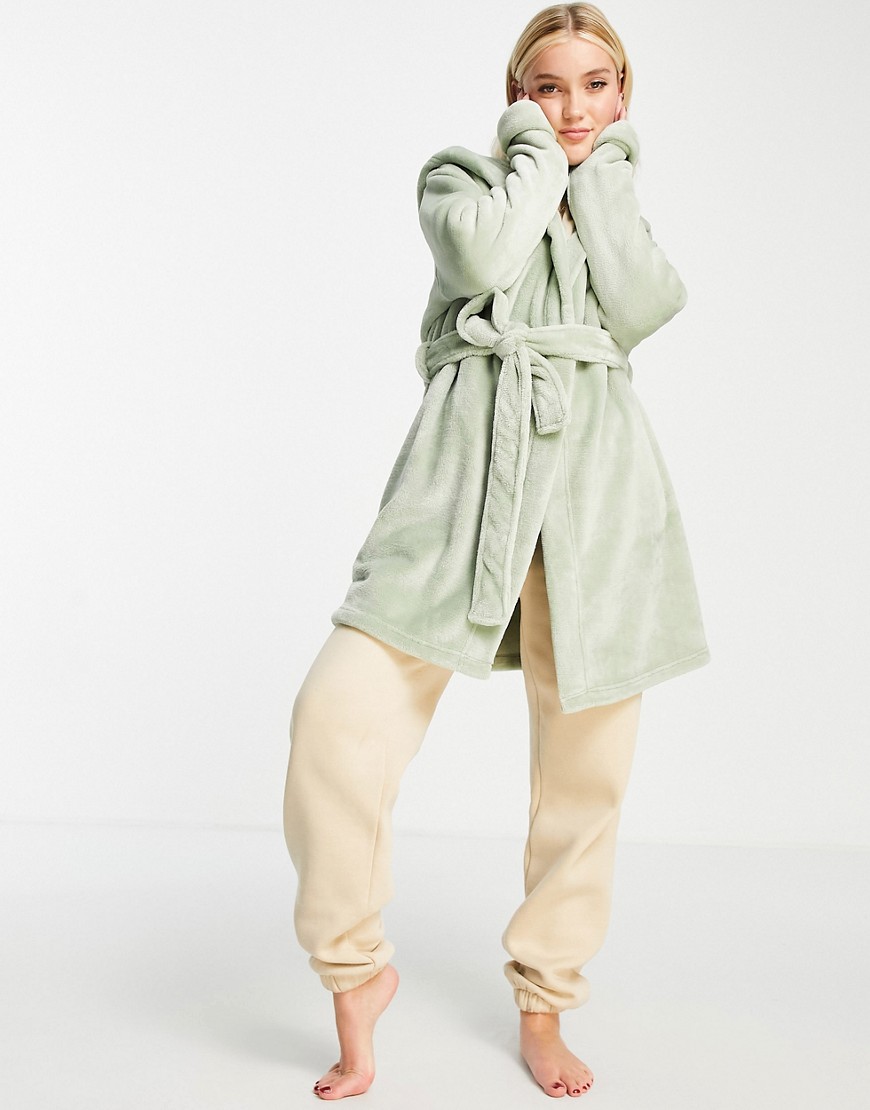 ASOS DESIGN super soft fleece mini robe in green