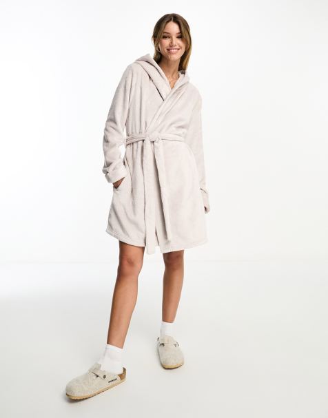 Fluffy heart long dressing gown, Grey Mix