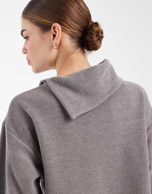 ASOS DESIGN super soft folded neck long sleeve top in charcoal, 4 of 4