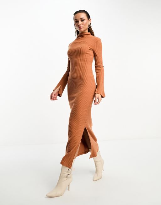 ASOS DESIGN super soft grown on neck long sleeve midi dress in