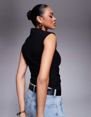 Asos Design Super Soft Grown-on Neck Sleeveless Top With Hardware Metal Trim In Black