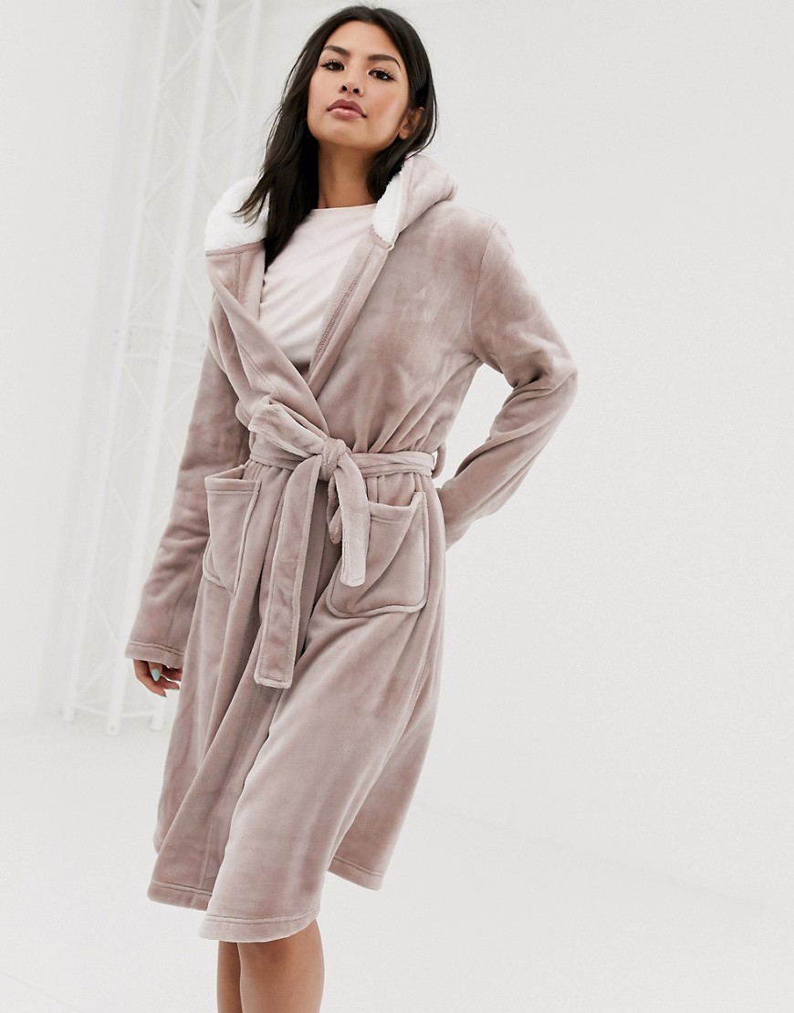 ASOS DESIGN super soft hooded midi robe-Brown