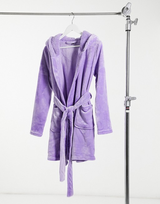 ASOS DESIGN super soft hooded mini robe in lilac
