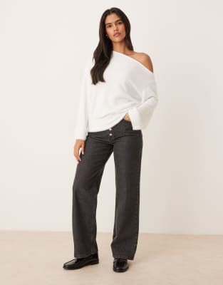 Asos Design Super Soft Knit One Shoulder Sweater With Cinched Waist In White