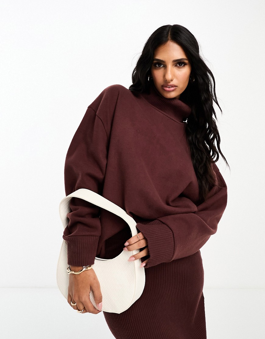 super soft long line roll neck in chocolate - part of a set-Brown