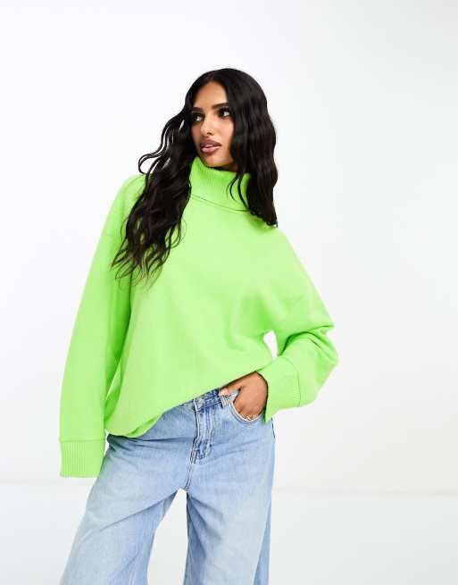 ASOS DESIGN super soft long line roll neck in lime