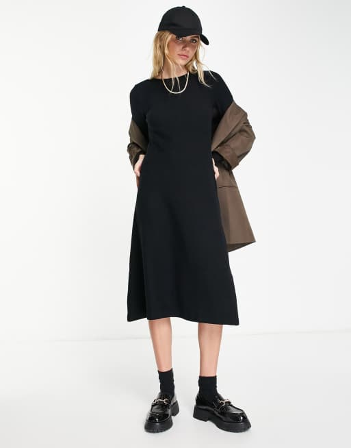 ASOS DESIGN super soft long sleeve midi swing dress in black