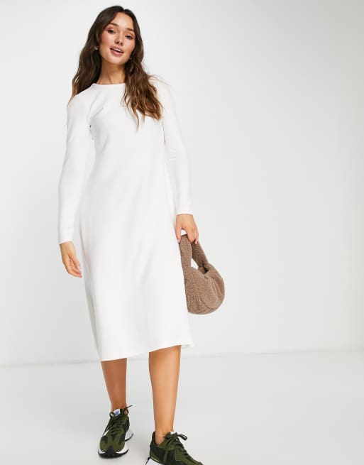 ASOS DESIGN super soft long sleeve midi swing dress in white | ASOS