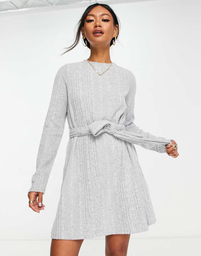 ASOS DESIGN super soft long sleeve mini dress with belt in gray heather