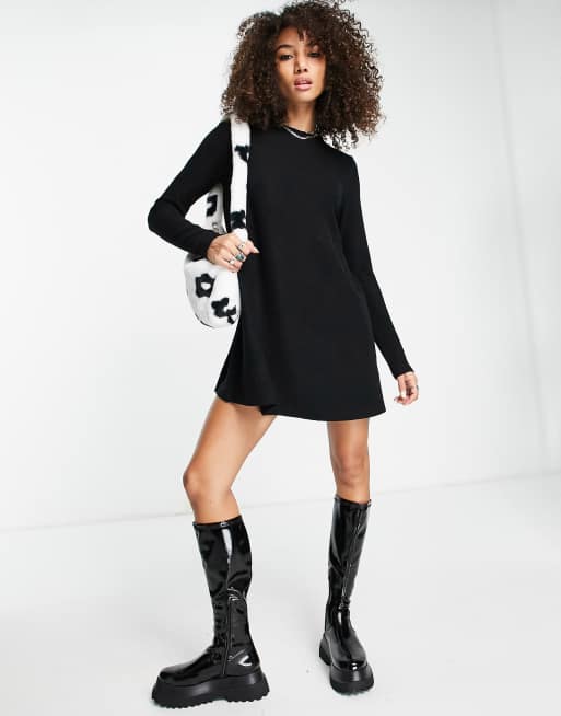 ASOS DESIGN super soft long sleeve mini swing dress in black | ASOS