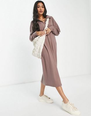 ASOS DESIGN super soft long sleeve polo midi jumper dress in taupe