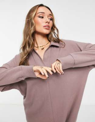 ASOS DESIGN super soft long sleeve polo midi sweater dress in taupe