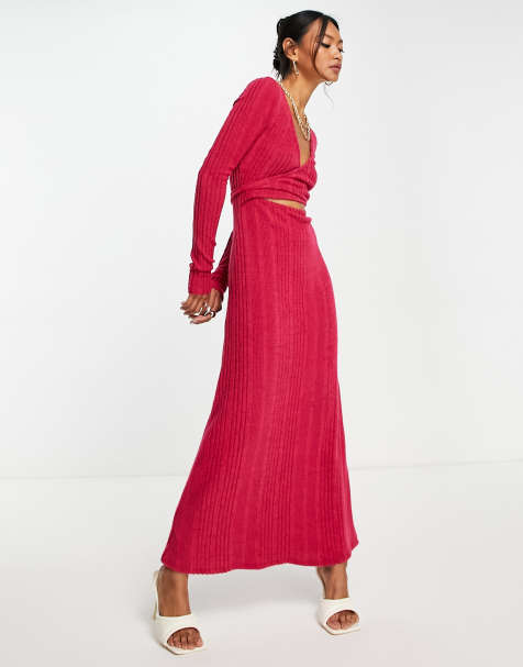 ASOS DESIGN super soft long sleeve wrap front maxi dress in pink - view 1