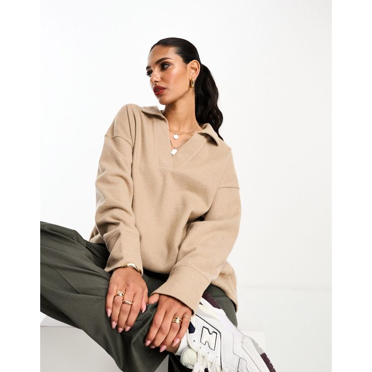 ASOS DESIGN super soft longline rugby collar sweater in camel - part of a  set