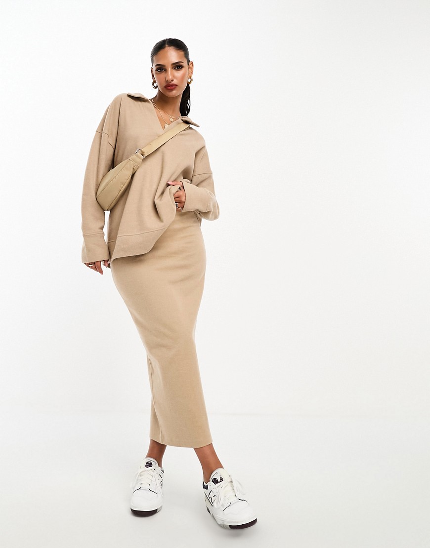 Asos Design Super Soft Midi Skirt In Camel - Part Of A Set-brown