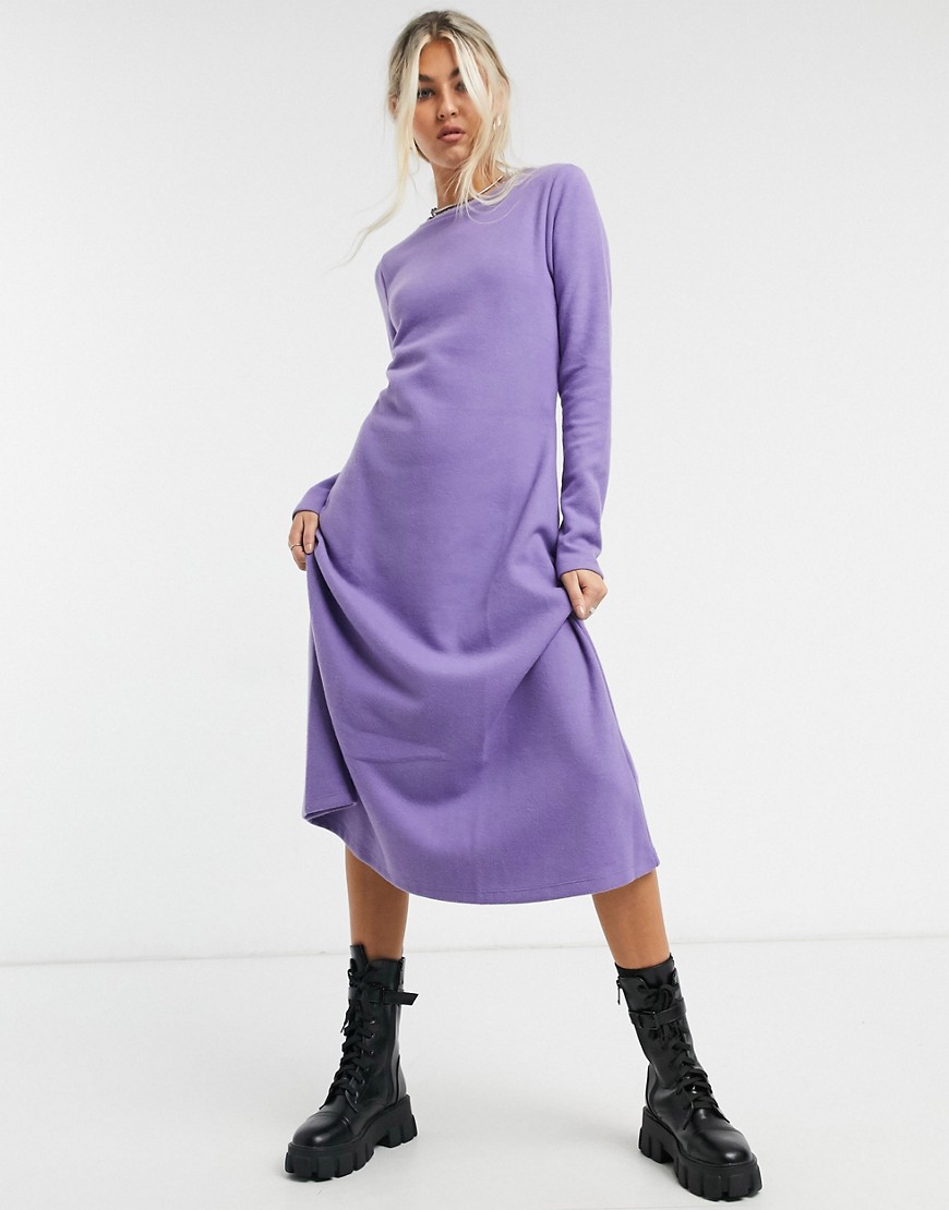 Asos Design Super Soft Midi Swing Dress With Long Sleeve In Dusty Purple