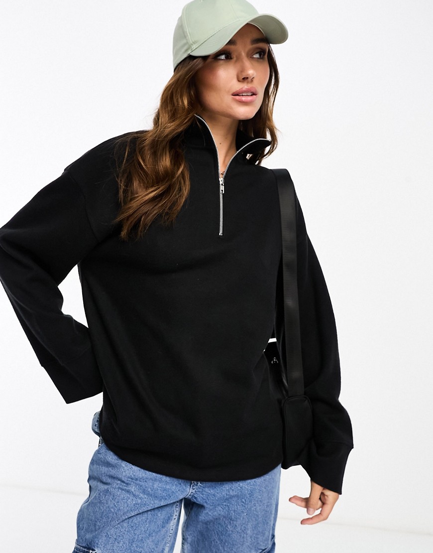 super soft oversized half zip sweater in black - part of a set
